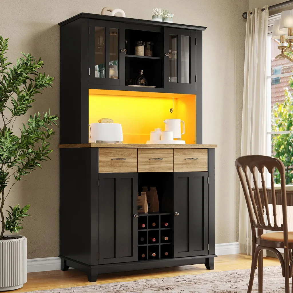 Armoire de cuisine gain de place meuble vaisselier bois et LED