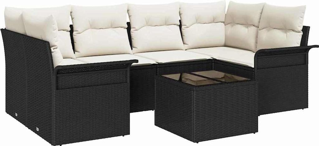 vidaXL Gartensofa-set mit Kissen 7 pcs Schwarz Poly-Rattan