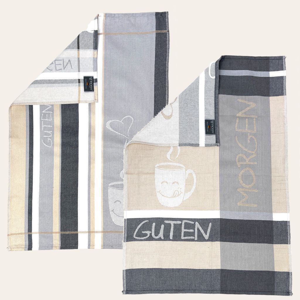Ross 2-er Geschirrtücher Set Guten Morgen Farbe anthrazit 100% Baumwolle
