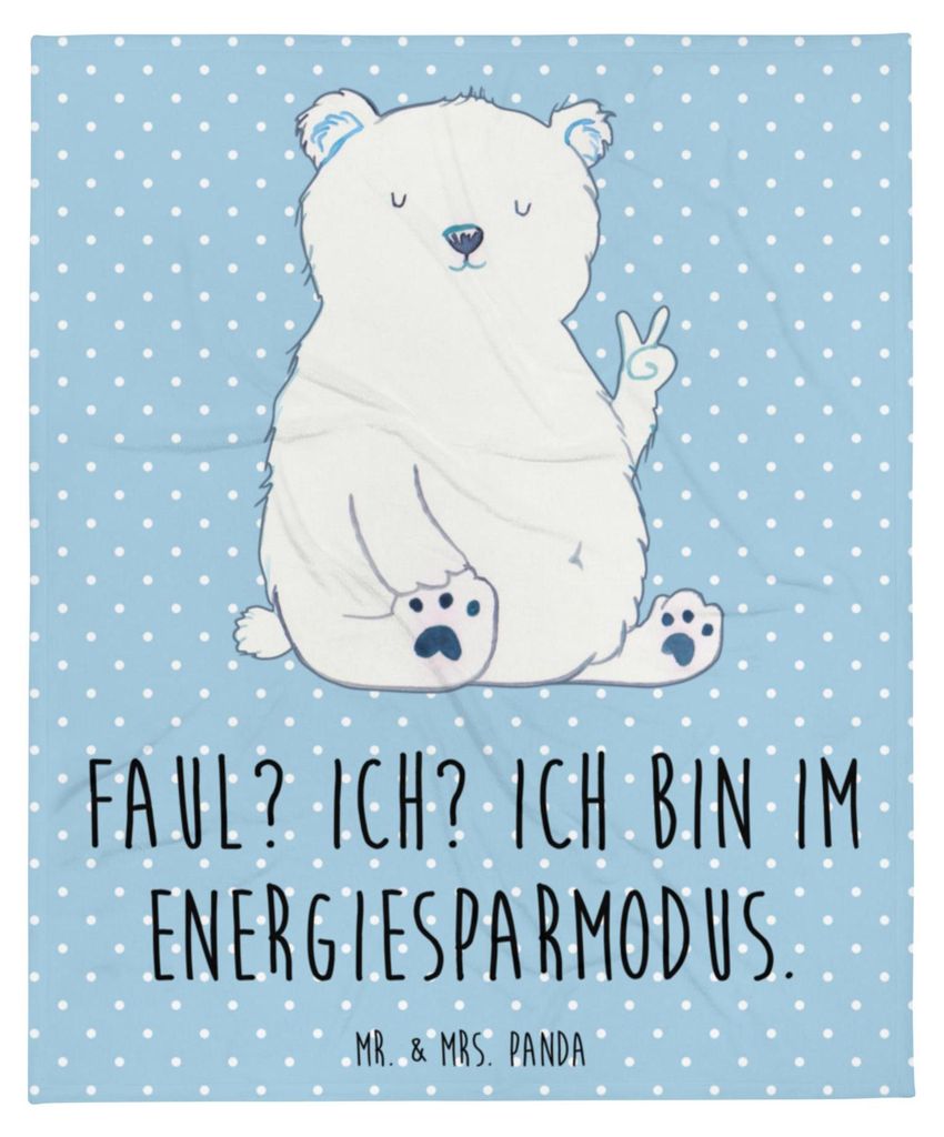 Mr. & Mrs. Panda Bettdecke Eisbär Faul - Blau Pastell - Geschenk, Bär, Decke, Bettüberwurf, Arbeitsplatz, Kuscheldecke, Teddy, Büro, Arbeit, Ta...