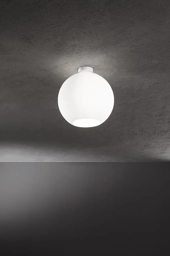 Plafonnier Blanc Design en Aluminium Peint et Verre Sablé E27
