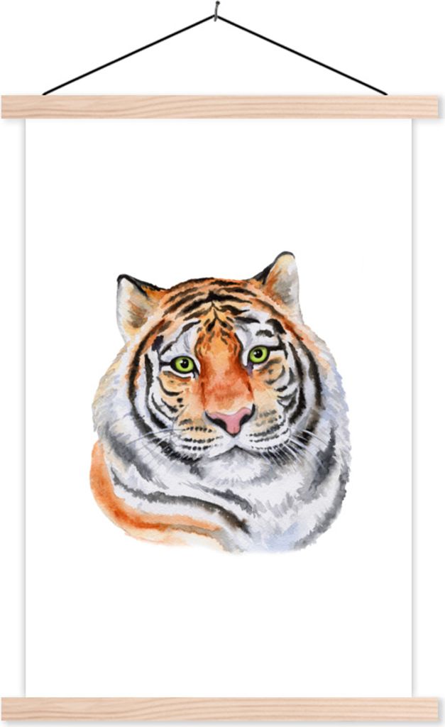 MuchoWow Textilposter Tiger - Kopf - Grün 60x90 cm mit holzfarbenen Rahmen - Textil