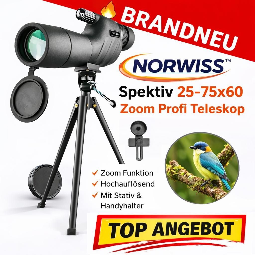 Norwiss™ Spektiv 25-75x60 Zoom Profi Teleskop Outdoor Jagd Produktbild 