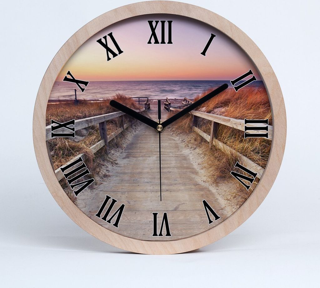 Holzuhr 25fi cm wanduhr - schwarze Spitzen - Weg zum Strand