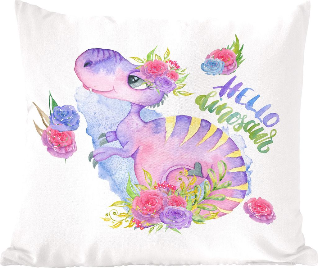 MuchoWow Zierkissen Sofakissen Wohnzimmer Dekokissen 40x40 cm Dinosaurier - Kinderzimmer - Zitat - Mädchen - Kinder - Rosa - Foto Kissen - Schla...
