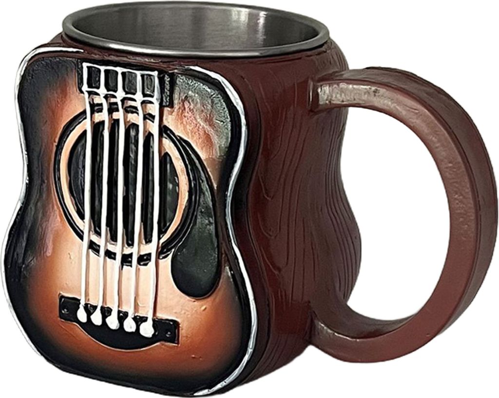 Kaffeetasse mit Musikinstrumenten-Motiv: Gitarre, Klavier, Violine, Schlagzeug, Saxophon, E-Gitarre – Harzbecher, originelles Musikgeschenk für ...