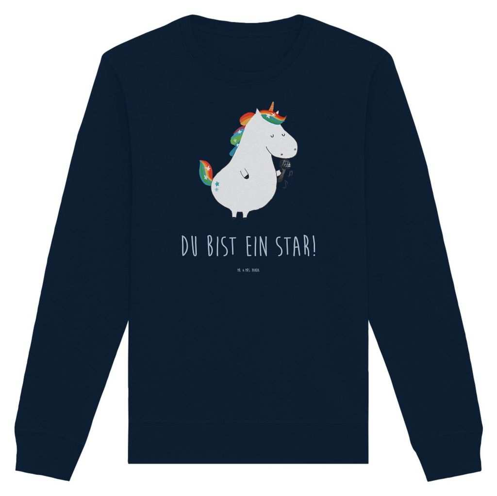 Mr. & Mrs. Panda Baumwoll Pullover Einhorn Sänger Größe L - French Navy - Geschenk, Konfetti, Pulli, Disco, Bio, Sweatshirt, Geburtstag, Sweater...