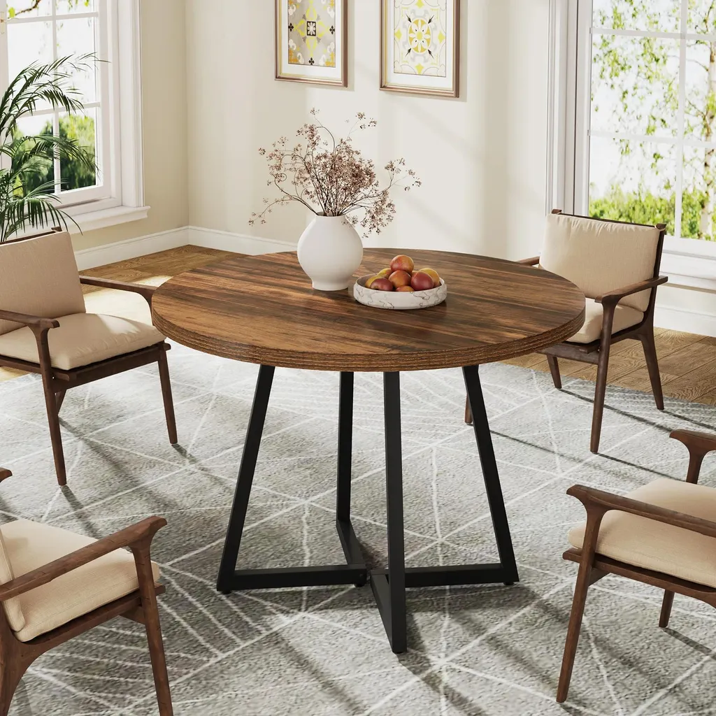 Table à manger ronde Ø 80 cm design industriel bois et métal Loft-20