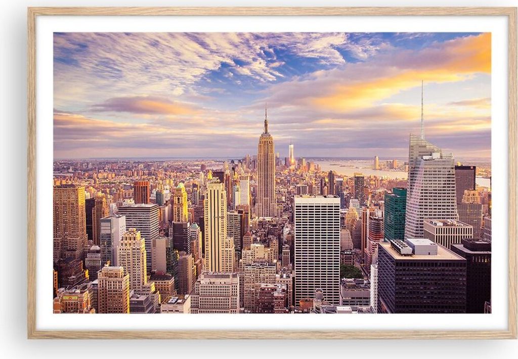 Gerahmtes Poster - Rahmen in heller Eiche - New York Stadt - 91,5x61 cm - Wand Bild - Wanddeko - Wandbilder - Kunstposter - Wandposter - Bilderrahm...