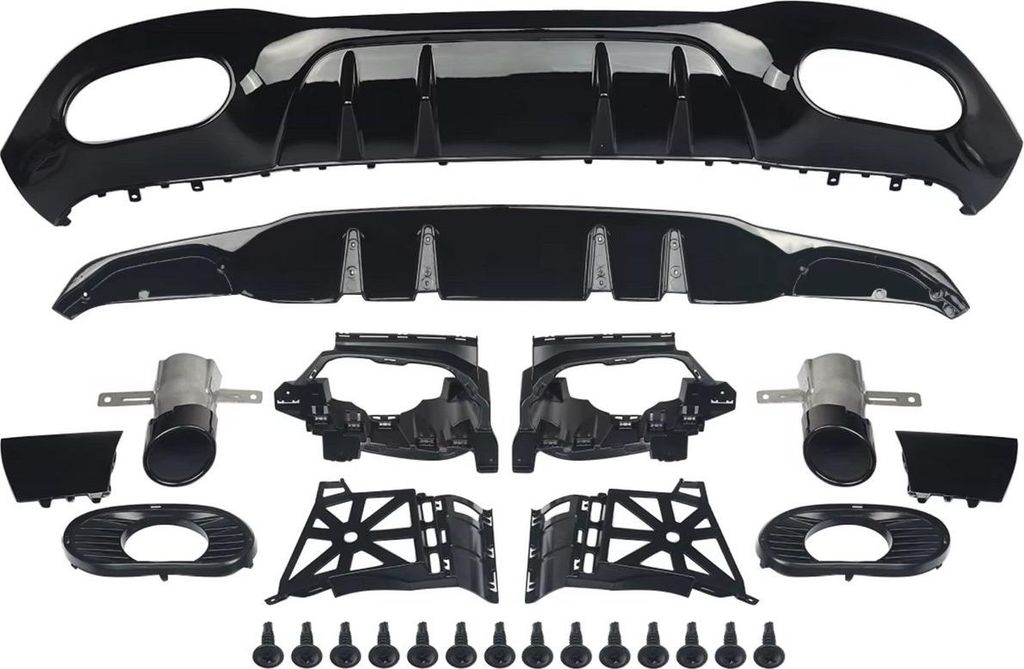 Heckdiffusor mit Auspuffrohr – Für Mercedes A-Klasse W177 AMG A35 Look (2018+) – Schwarz – Autozubehör