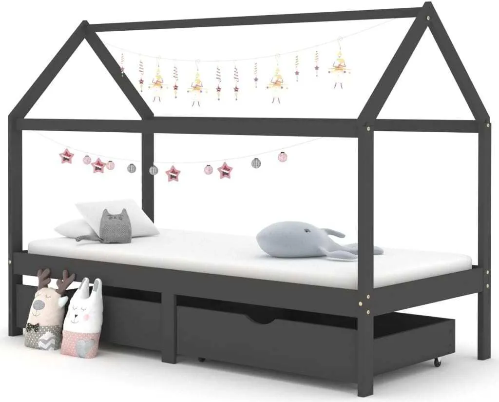 Lit enfant gris 90x200 cm en pin massif : fini le désordre en chambre