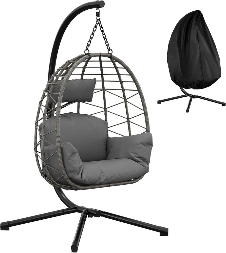 Hängesessel mit Gestell für Outdoor & Indoor,Polster & Schutzabdeckung,bis 130 kg belastbar
