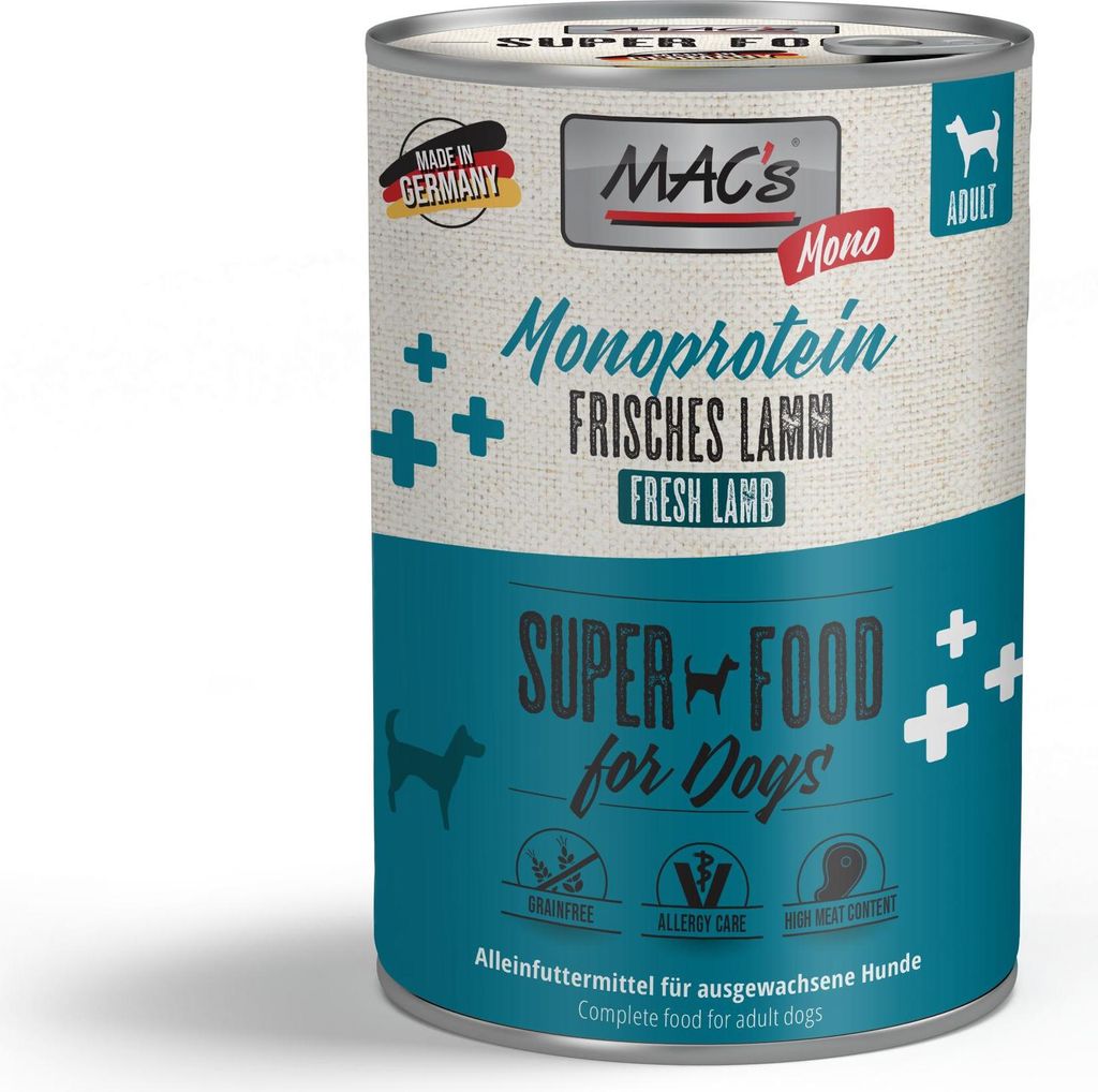 MAC ́s 6x400g Lamm Nassfutter für Hunde getreidefrei und naturell