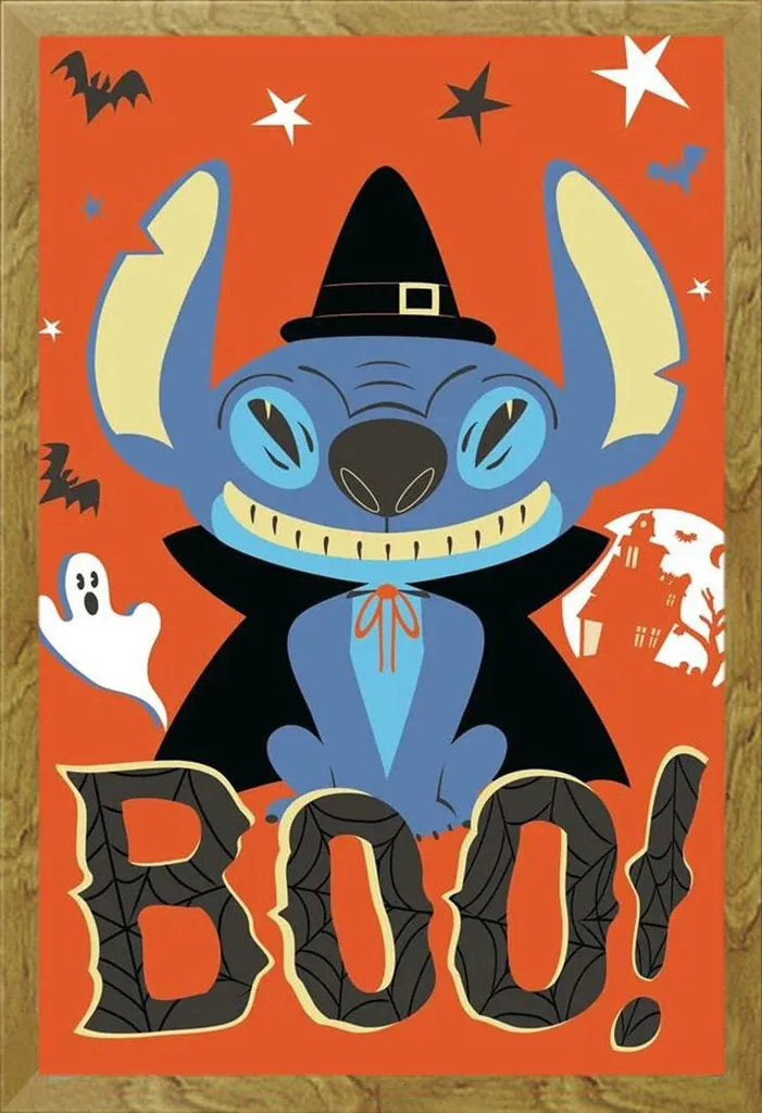 Affiche Disney Stitch Halloween Encadrée - Cadre Shinsuke Chêne et Vitre