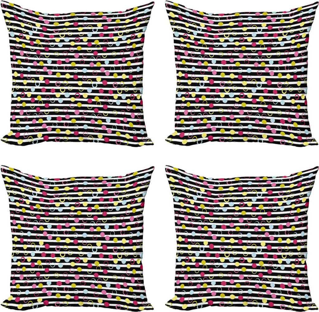 ABAKUHAUS Bunt Kissenbezug Set (4 Stück), Retro Stripped Kulisse, Moderner Doppelseitiger Digitaldruck, 45 cm x 45 cm, Mehrfarbig