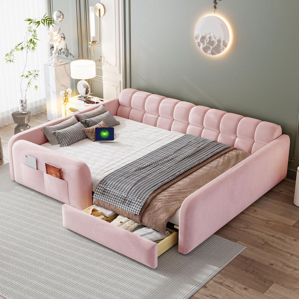 Čalúnená detská posteľ 140 x 200 cm so zásuvkou, nočným Obrázok produktu 