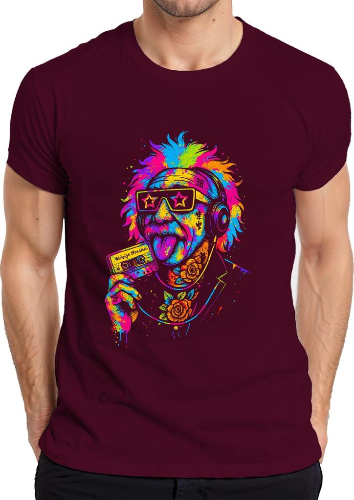 Retro Kassette Punk Professor Vintage Rocker 80er Hipster Skizze Herren T-Shirt, Burgundy, S