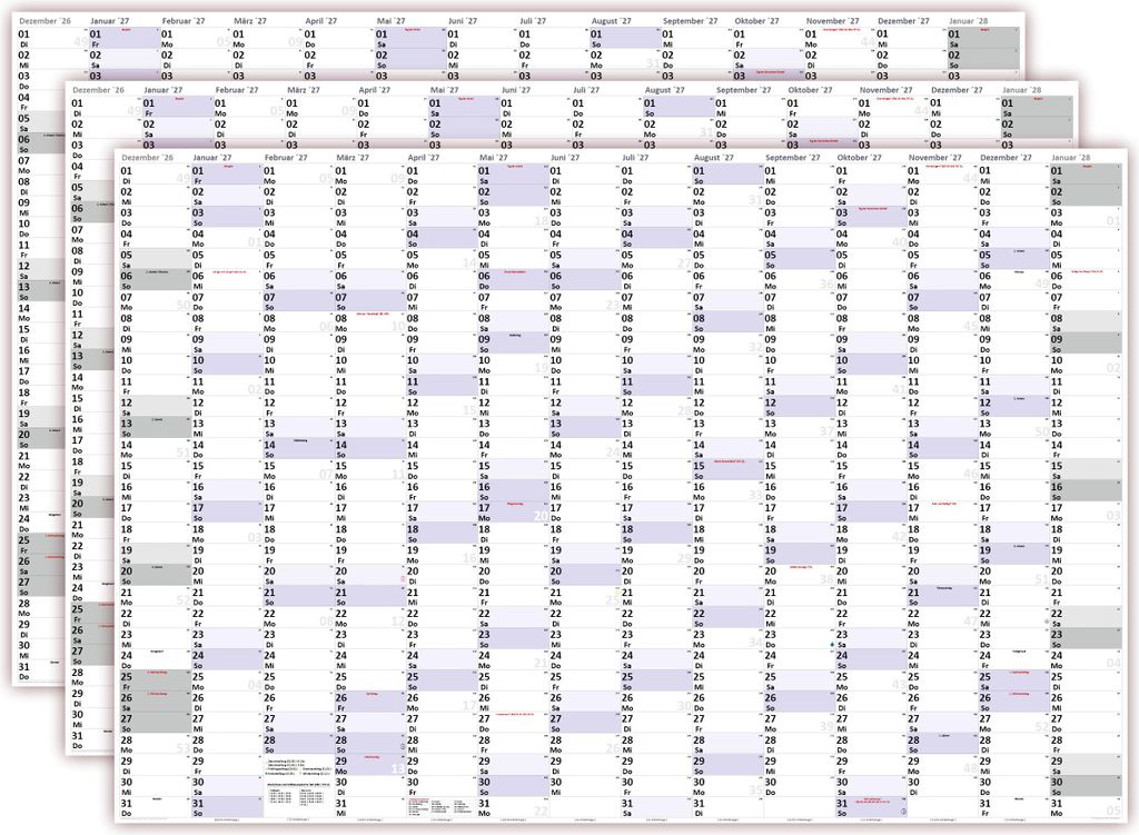 3 Stück XXXL Wandkalender Special A0 2027 nass abwischbar (Format 120 x 80cm) Jahresplaner Wandplaner gerollt mit extra großen Tageskästchen zur...