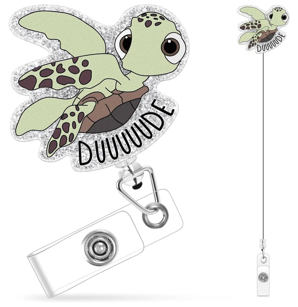 Porte-badge pour médecin et soignant avec motif tortue et pince rotative