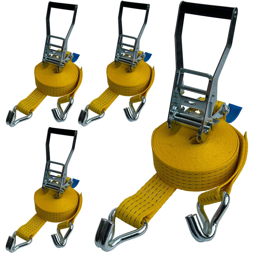 4 x LKW Ratschen Zurrgurt 2-teilig 5 x 800 cm Gelb Spitzhaken ZC52081