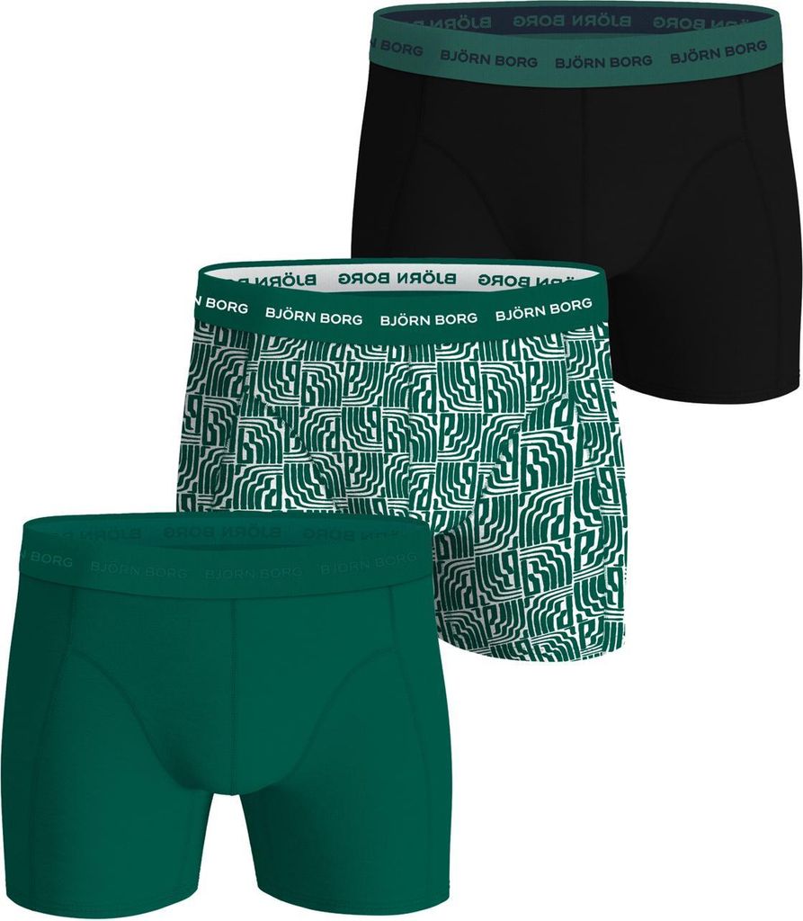 Björn Borg - Herren - Boxershorts Aus Baumwoll-Stretch, 3er-Pack - Bunt/Grün/Schwarz - Gr. L