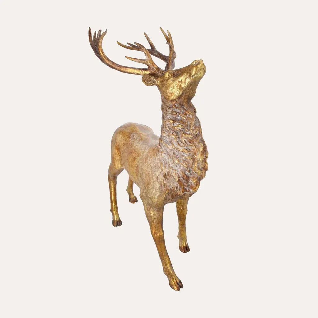 Statue de Cerf de Noël Doré Brillant - Décoration Festive de Table