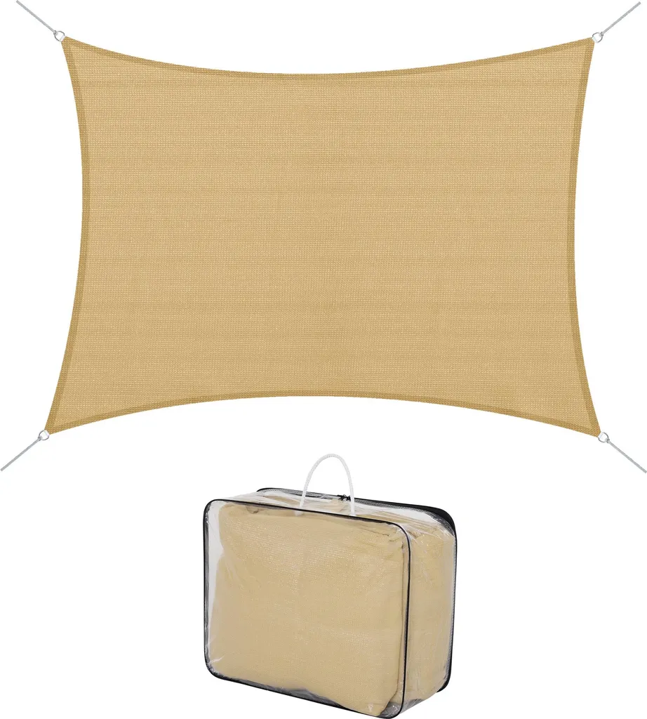 Toile d'ombrage pour terrasse 4x6m rectangulaire en tissu respirant sable