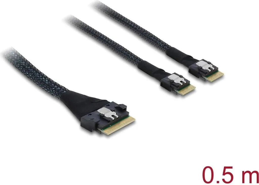 Câble Delock PCIe 4.0 Slim SAS SFF-8654 8i vers 2 x SFF-8654 - 50cm