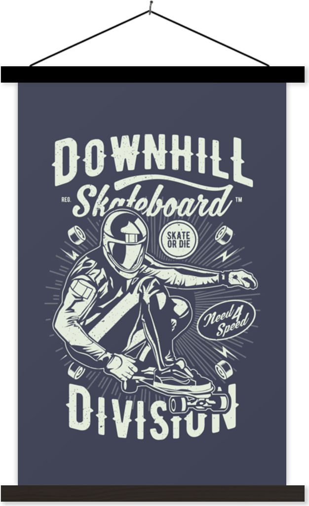 MuchoWow Textilposter Skateboard - Helm - Vintage 60x90 cm mit schwarzem Rahmen - Poster Wohnzimmer