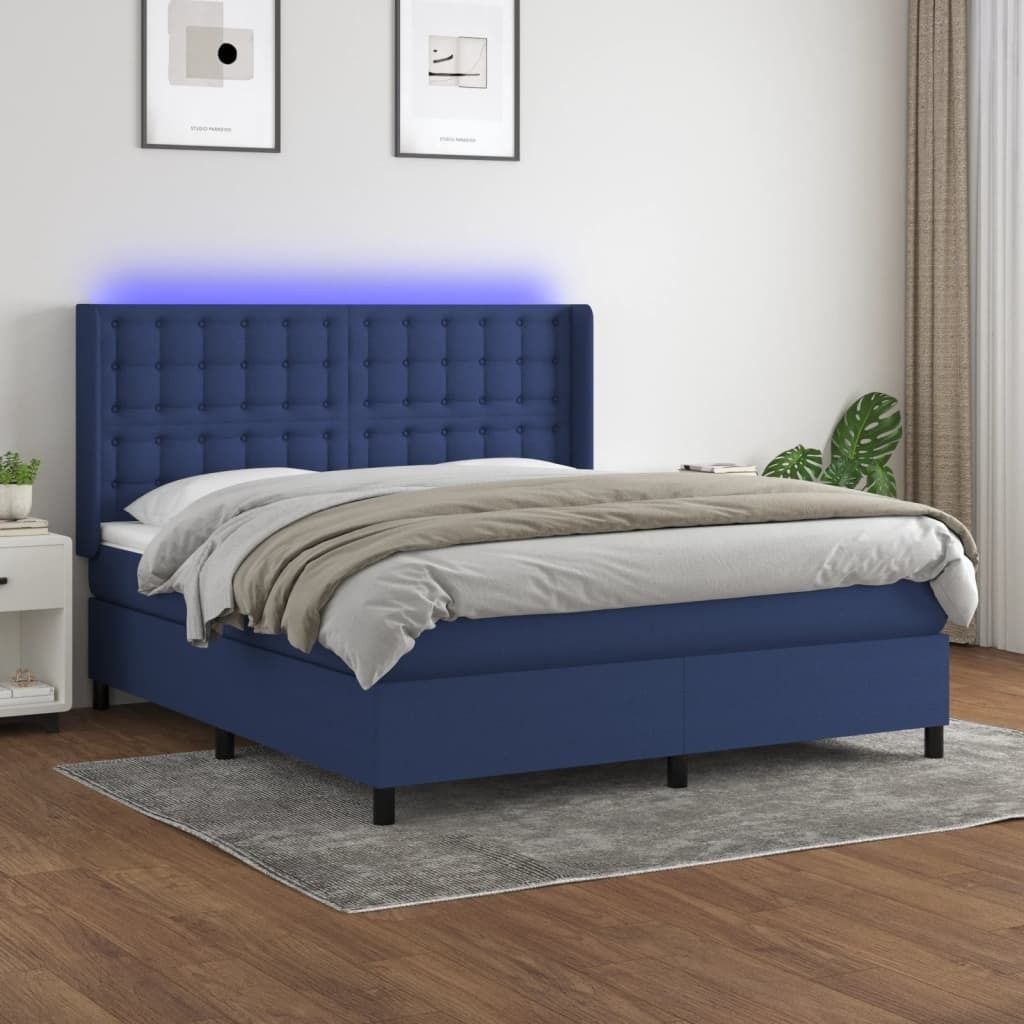 Maison Exclusive - Boxspringbett mit Matratze & LED Blau 160x200 cm Stoff