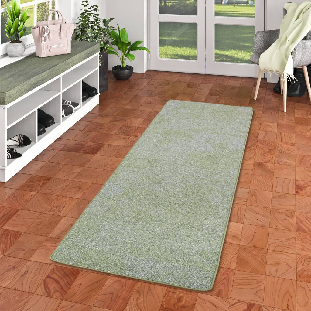 Streifenberber Teppich Läufer Lines Grün Meliert, Größe:100x100 cm