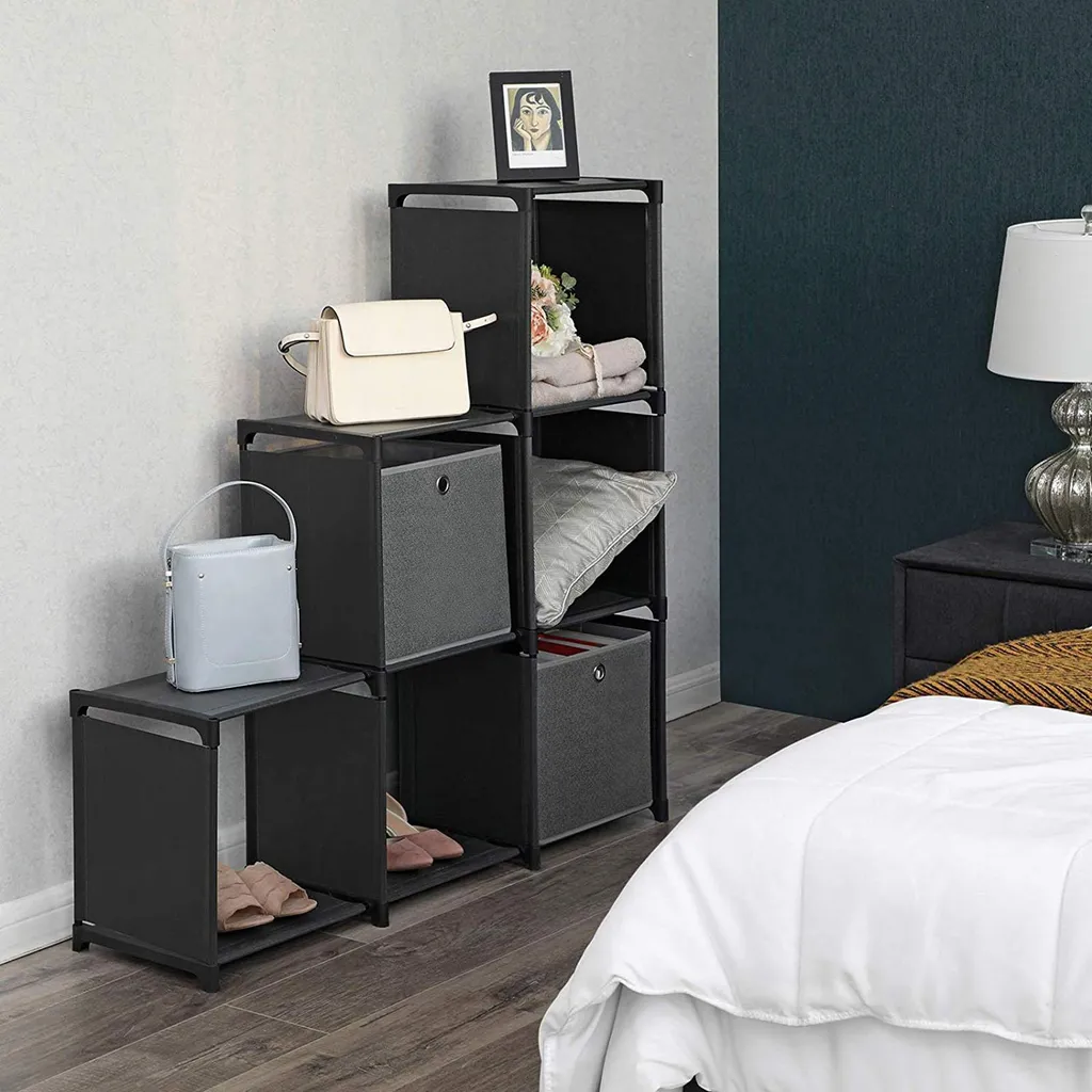 Étagère en plastique 6 cubes noir modulable pour rangement vêtements