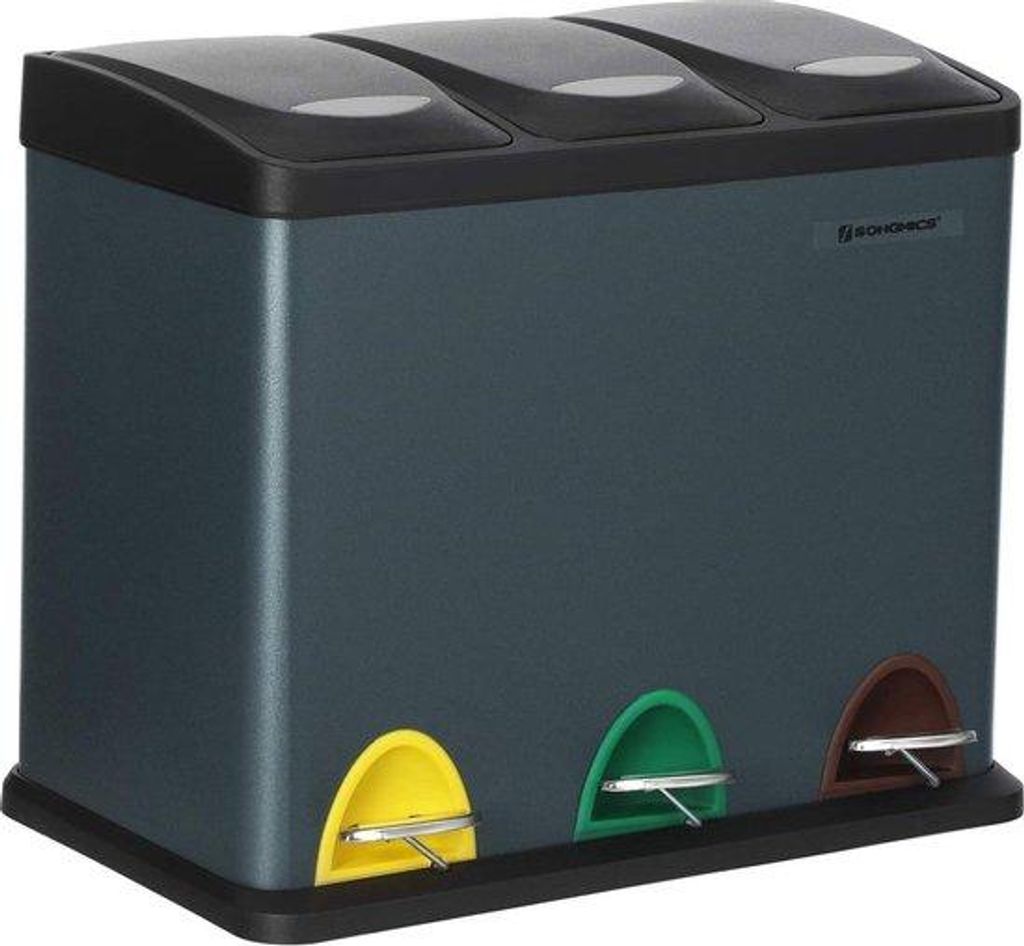 24L Edelstahlmülltonne mit Fußhebel, 3-in-1, grau