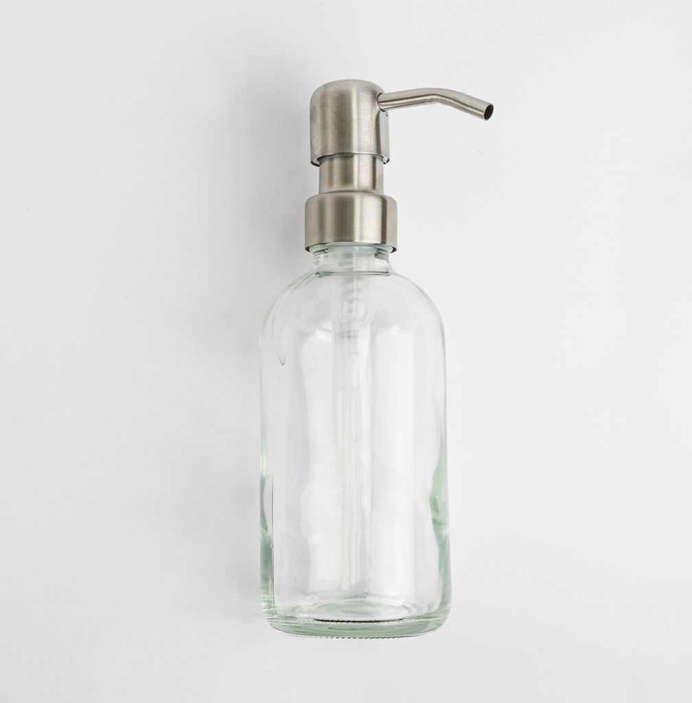 Natural Goods Berlin KLEAN Seifenspender mit Etiketten, hochwertiger & nachfüllbarer Seifenspender für Küche & Bad, transparent Weiß, Edelstahl...