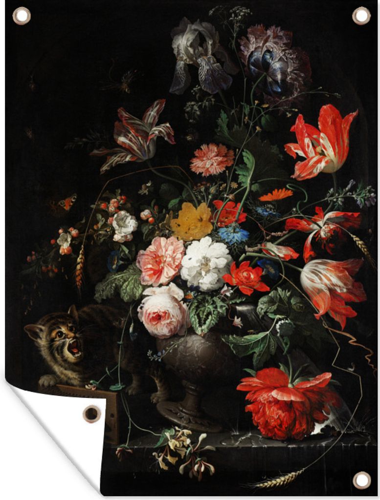 MuchoWow 60x80 cm Outdoor-Poster Gartendeko Sichtschutz Garten Poster für den Garten Umgedrehter Blumenstrauß - Abraham Mignon - Gemälde - Al...