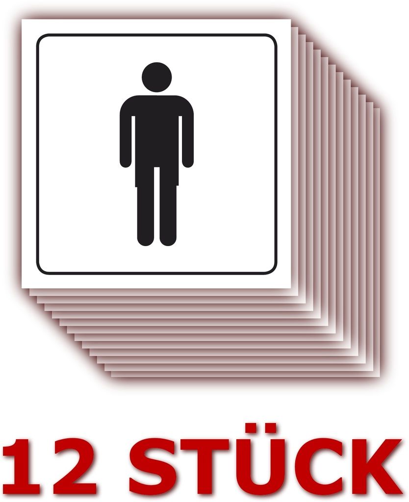 12 Stück - Folienaufkleber WC Männer Größe 5 x 5 cm - für innen und außen geeignet ( 502k )