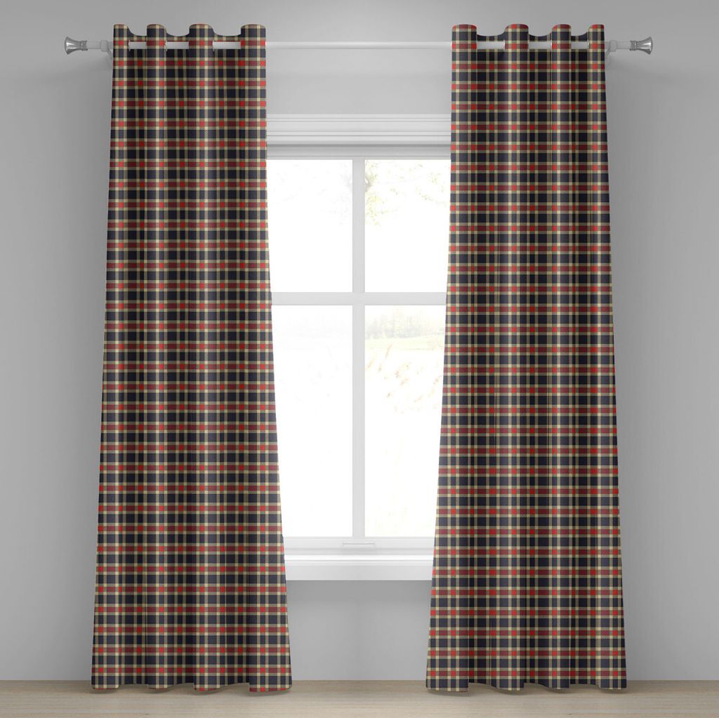 ABAKUHAUS Kariert Ösenvorhang, Weinlese-kariertes schottisches Tartan-Muster mit Retro- Anzeigen-Kontrolllinien, Dekorative 2-Panel-Fenstervorhän...