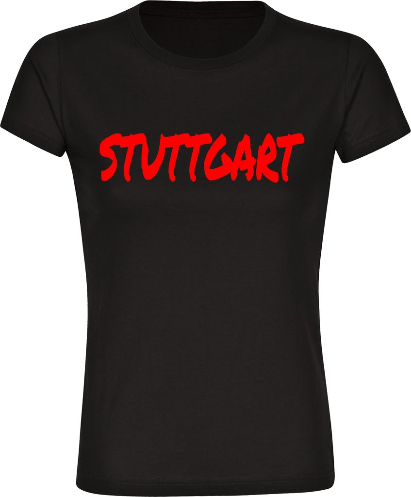 multifanshop Damen T-Shirt - Stuttgart - Textmarker, schwarz, Größe L