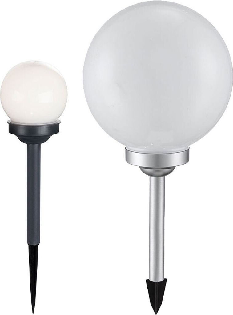 2er Set LED Solarleuchten, Kugel weiß, Erdspieß, D 10/30 cm Produktbild 