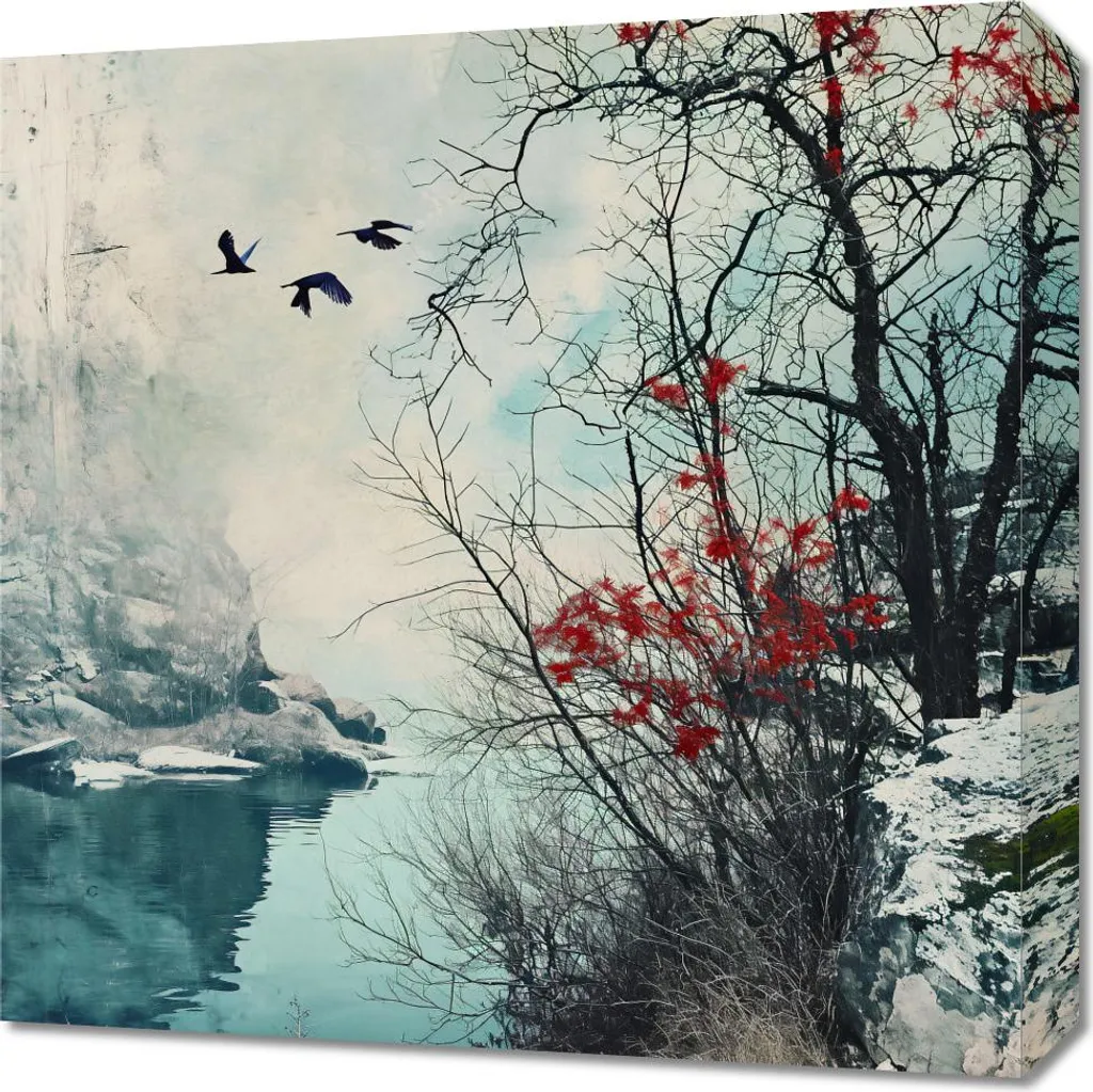 Quadro 50x50 cm Alba invernale degli uccelli