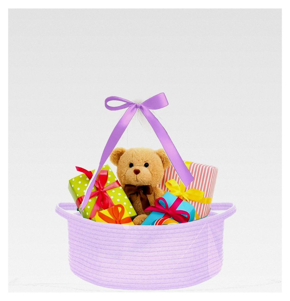 Kleiner gewebter Korb mit Geschenktaschen und Bändern, leere dekorative Geschenktruhe, Geschenkkorb für Babypartys, Geburtstage, Ostern, Erntedan...
