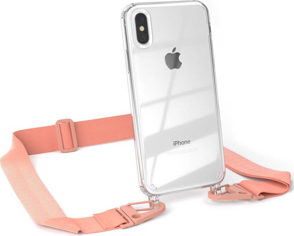 EAZY CASE - Hülle mit Band für Apple iPhone XS Max, Handyhülle mit Umhängeband, Silikonhülle transparent, Handykette in Orange