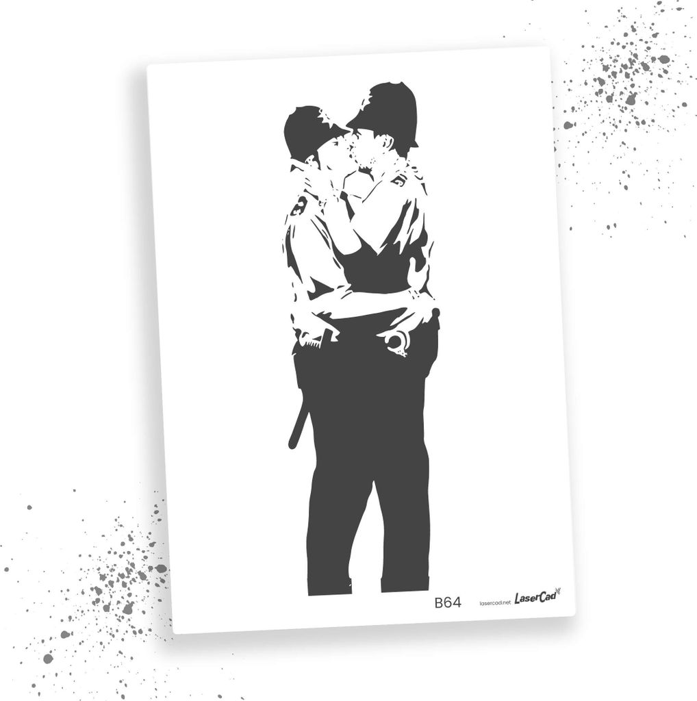 LaserCad Schablonen BANKSY Streetart  (B64, Kissing Coppers, DIN A3) Stencil für Graffiti, Airbrush, Deko