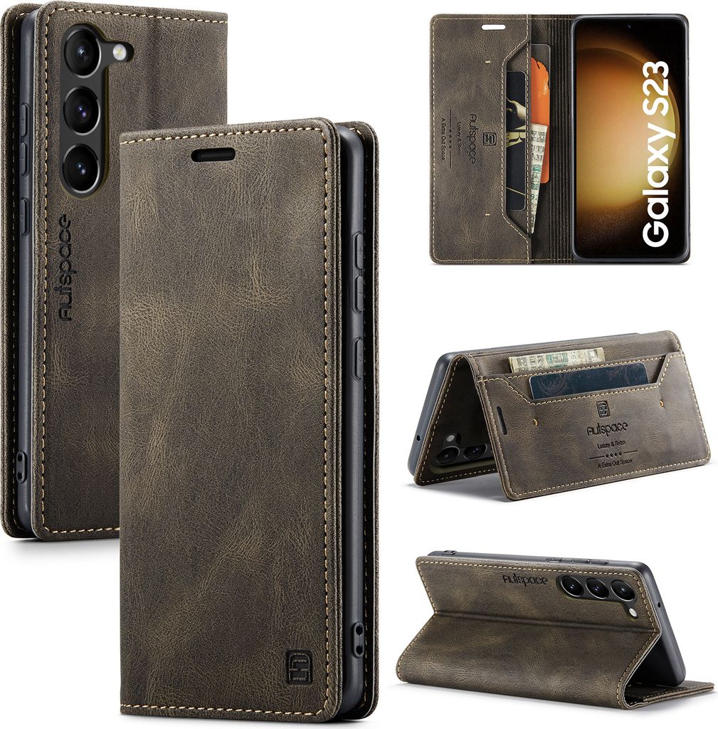 Galaxy S23 Brieftasche Hülle, Retro Kunstledertasche Stand Schutzhülle für Samsung Galaxy S23 Kupfer
