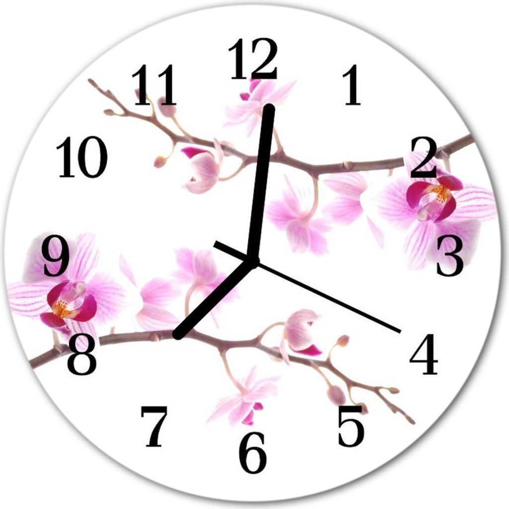 Glasuhr Wanduhr Küchenuhr Echt-Glas 30fi cm Orchidee rosa