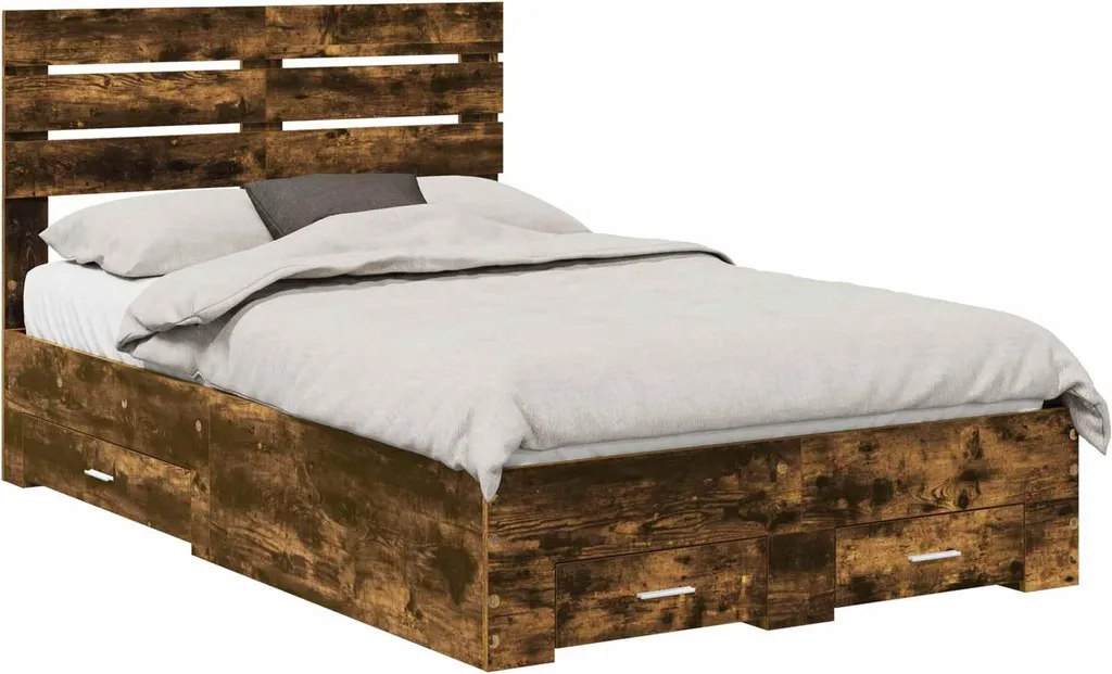 Lit double compact 120 x 190 cm coloris Chêne fumé bois durable