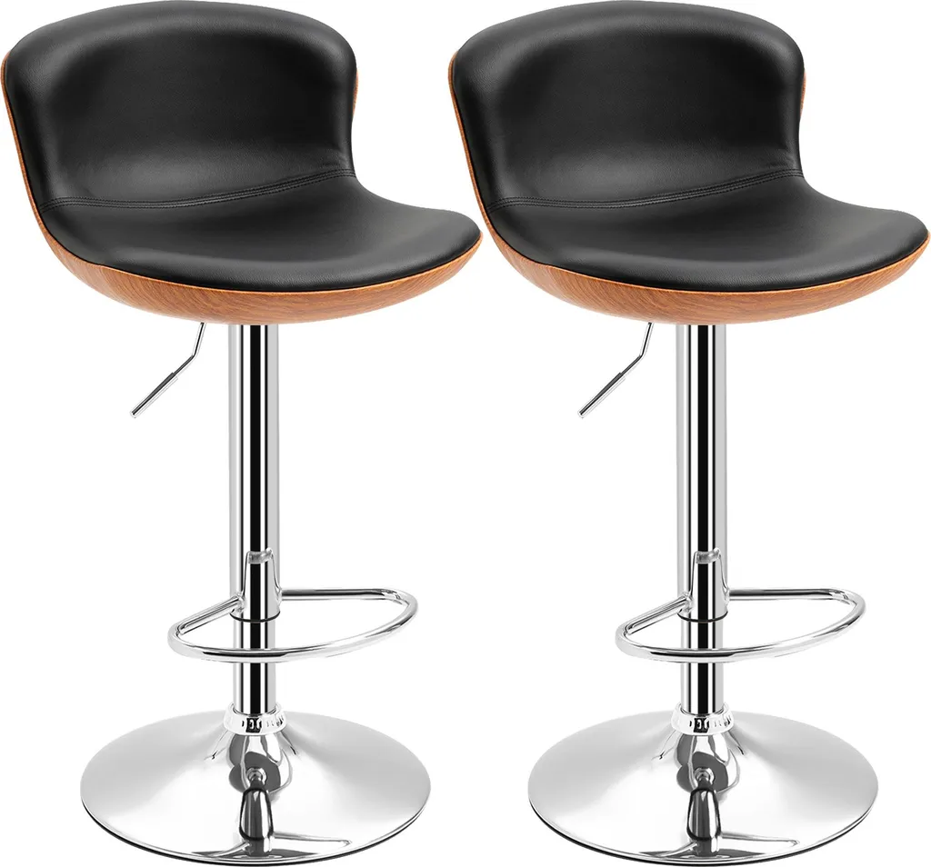 Fortuna Lai Tabourets de Bar Noirs Lot de 2 Réglables avec Dossier 106cm