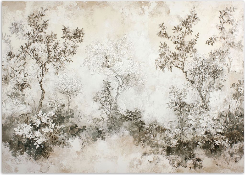 Vlies fototapete Nebel zwischen den Bäumen 250x175 cm Feeby Grau inkl. Kleber einfache Montage