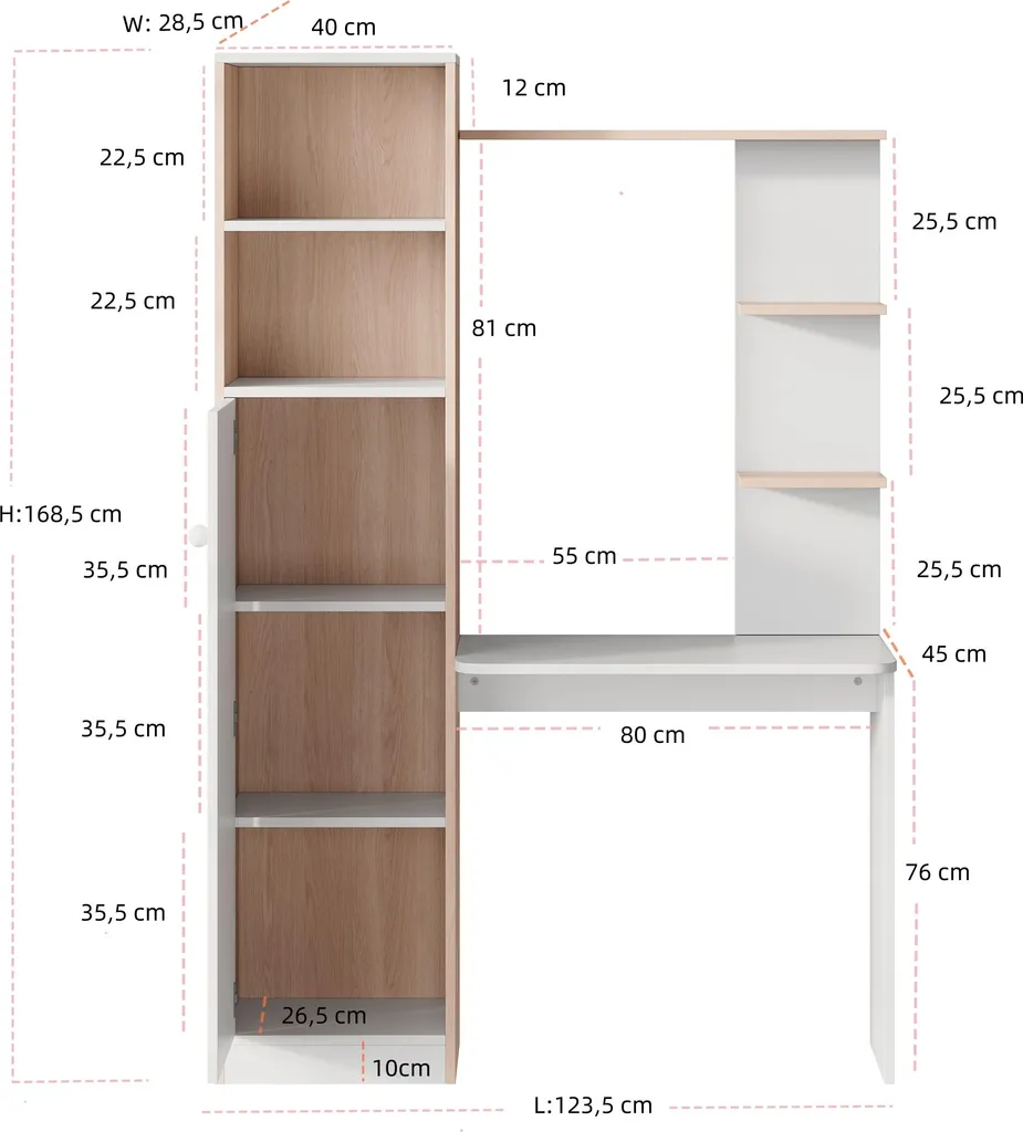 Bureau okwish bicolore blanc et bois avec armoire basse intégrée