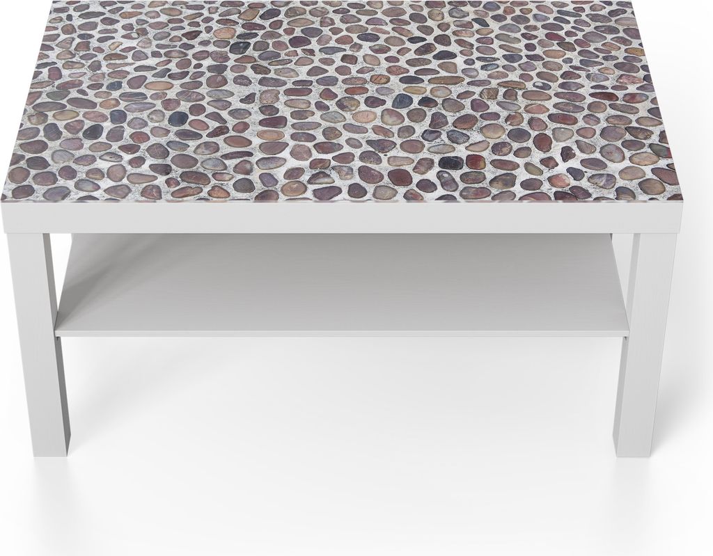 DEQORI Couchtisch 90x55 cm Weiß 'Harmonie in Steinmosaik' Glas Beistelltisch Glastisch modern